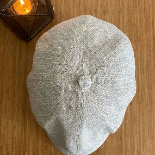Ivory Linen 8-Panel Vintage Flat Cap for Men and Women - Perfect Gift for Father's Day