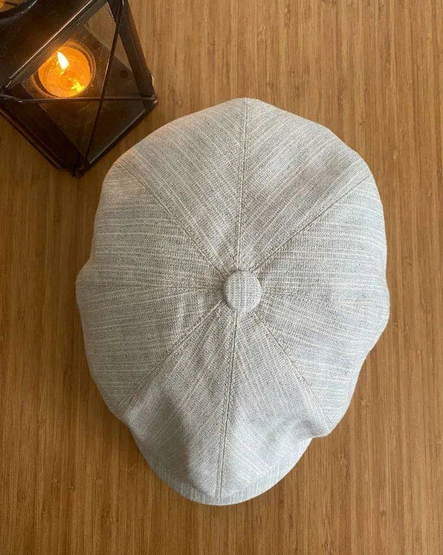 Ivory Linen 8-Panel Vintage Flat Cap for Men and Women - Perfect Gift for Father's Day