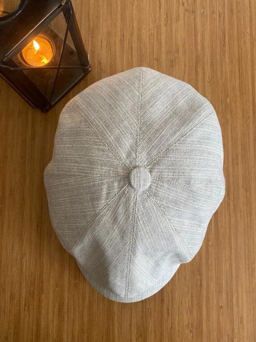 Ivory Linen 8-Panel Vintage Flat Cap for Men and Women - Perfect Gift for Father's Day