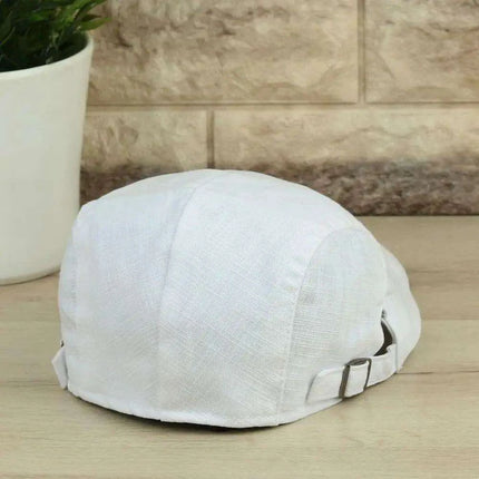 Men's Classic Linen Summer Cabbie Hat - Adjustable and Breathable Flat Cap with Cotton Lining
