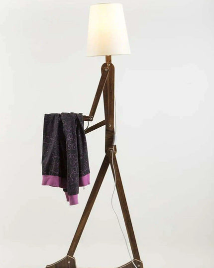 Creative Walnut Corner Floor Lamp with Human Figure Accent
