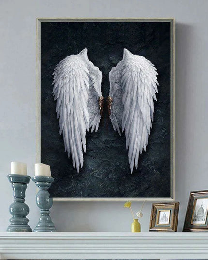 Celestial Serenity: White Angel Wings Canvas Art for Luxurious Home Aesthetics
