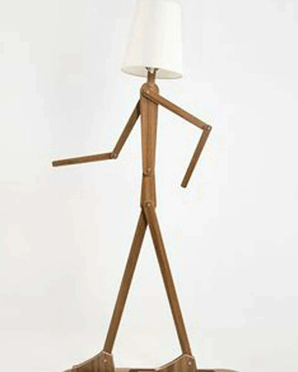 Creative Walnut Corner Floor Lamp with Human Figure Accent