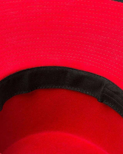 Elegant Two-Tone Red and Black Wool Fedora Hat for Women - Stylish Winter Accessory for Special Occasions