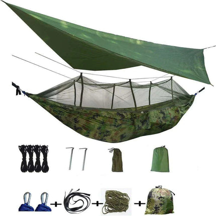 Ultimate Adventure Hammock: Weatherproof with Mosquito Net and Canopy Protection..