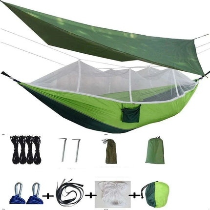 Ultimate Adventure Hammock: Weatherproof with Mosquito Net and Canopy Protection..