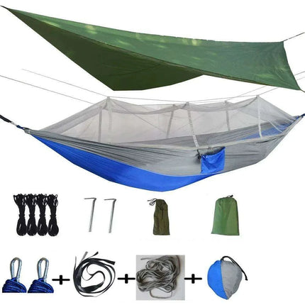 Ultimate Adventure Hammock: Weatherproof with Mosquito Net and Canopy Protection..