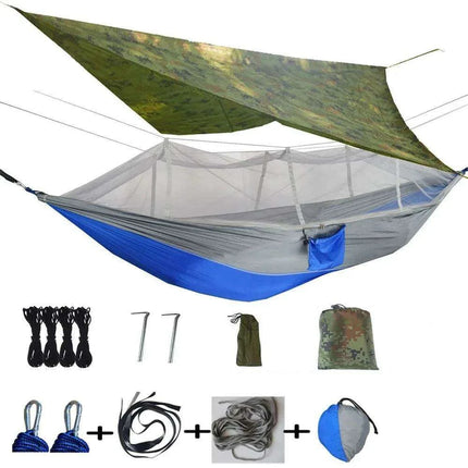 Ultimate Adventure Hammock: Weatherproof with Mosquito Net and Canopy Protection..