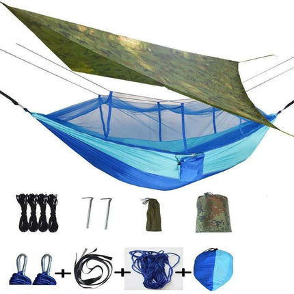 Ultimate Adventure Hammock: Weatherproof with Mosquito Net and Canopy Protection..