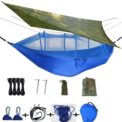 Ultimate Adventure Hammock: Weatherproof with Mosquito Net and Canopy Protection..