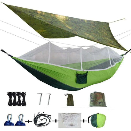 Ultimate Adventure Hammock: Weatherproof with Mosquito Net and Canopy Protection..