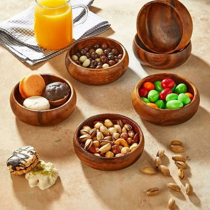 Unique Handcrafted Acacia Wood Bowl Set - 6 pcs Set - Très Elite