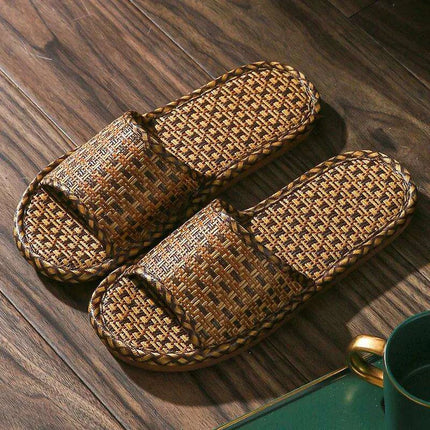 Unisex Comfortable Bamboo Woven Sandals - Non-Slip Rattan Grass Slippers for Spring and Summer..