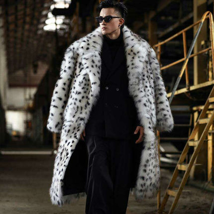 Urban Chic Leopard Print Faux Fur Men's Winter Jacket - Trendy Fox Fur Coat - Très Elite