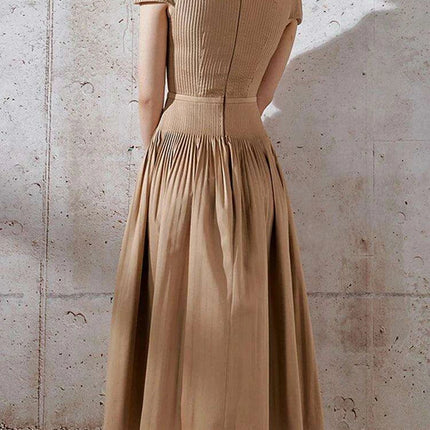 V-neck Bowknot High-Waisted Pleated A-line Evening Dress for Women - Très Elite