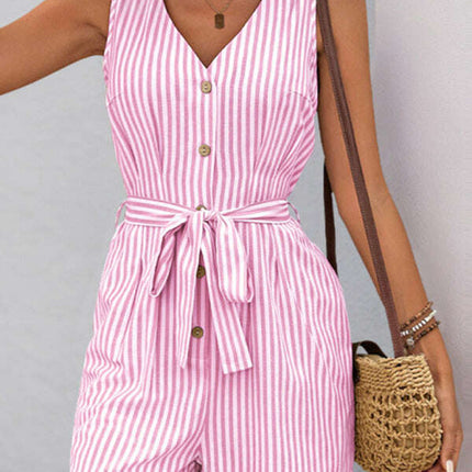V-neck sleeveless striped jumpsuit
