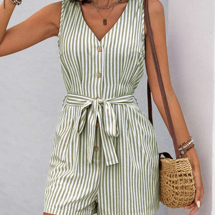 V-neck sleeveless striped jumpsuit - Très Elite