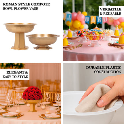 AliKopy 3-Pack Gold Roman Footed Compote Vases, 10"x7", Elegant Floral
