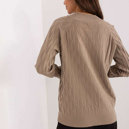 Variegated Textured Knit Jumper with Classic Round Neck - Très Elite