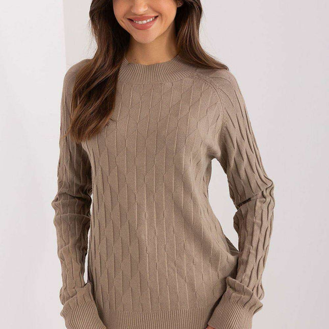 Variegated Textured Knit Jumper with Classic Round Neck