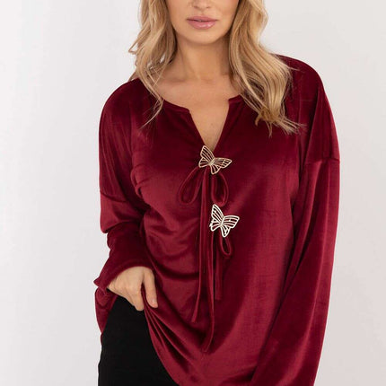 Velour Blouse 202023 With Ties Front And Butterfly Tags - Très Elite