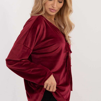 Velour Blouse 202023 With Ties Front And Butterfly Tags - Très Elite