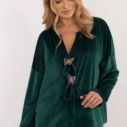 Velour Blouse 202023 With Ties Front And Butterfly Tags - Très Elite