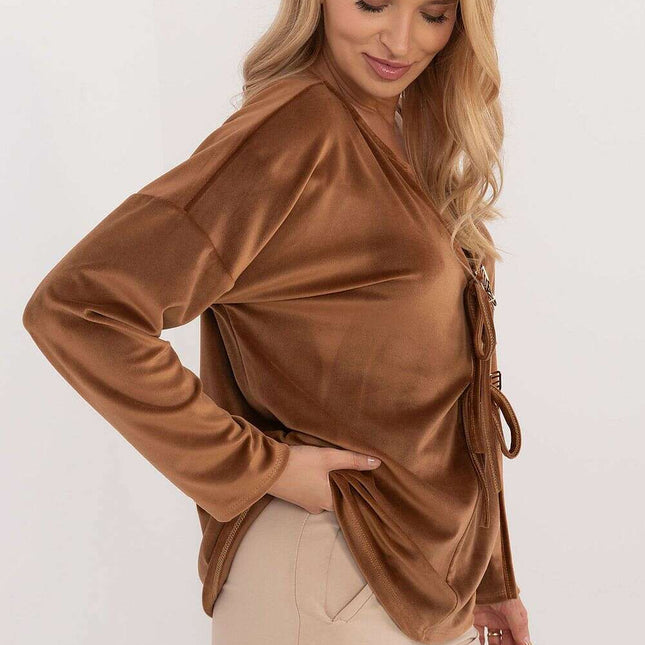 Velour Blouse 202023 With Ties Front And Butterfly Tags