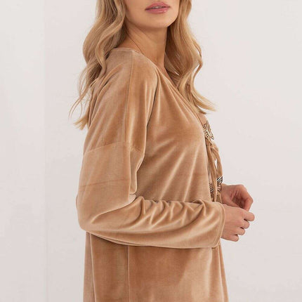 Velour Blouse 202023 With Ties Front And Butterfly Tags - Très Elite