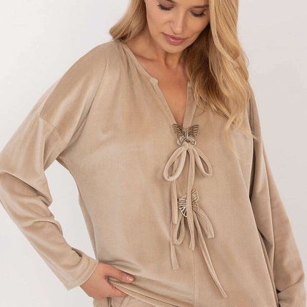 Velour Blouse 202023 With Ties Front And Butterfly Tags - Très Elite