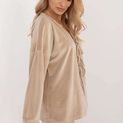 Velour Blouse 202023 With Ties Front And Butterfly Tags - Très Elite