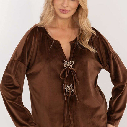 Velour Blouse 202023 With Ties Front And Butterfly Tags - Très Elite