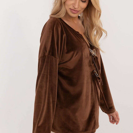 Velour Blouse 202023 With Ties Front And Butterfly Tags - Très Elite