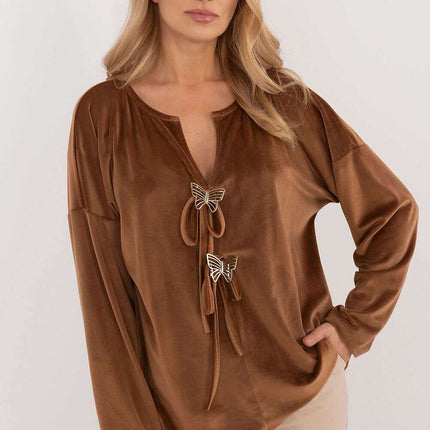 Velour Blouse 202023 With Ties Front And Butterfly Tags - Très Elite
