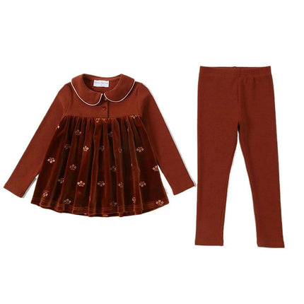 Velour Family Harmony Set: Girls' Chic Maxi Dress & Boys' Comfy Pajama Outfit for Kids - Très Elite