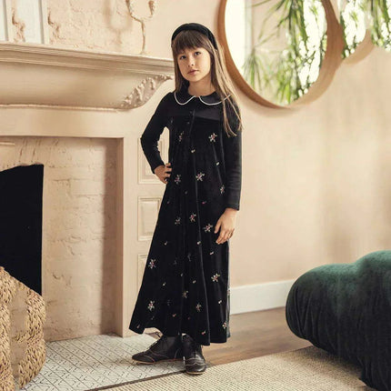 Velour Family Harmony Set: Girls' Chic Maxi Dress & Boys' Comfy Pajama Outfit for Kids - Très Elite