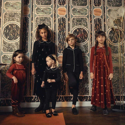 Velour Family Harmony Set: Girls' Chic Maxi Dress & Boys' Comfy Pajama Outfit for Kids - Très Elite