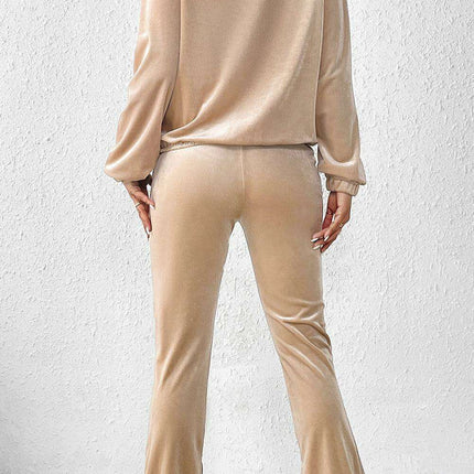 Velvet Elegance V-Neck Top and Slit Trousers Set - Très Elite