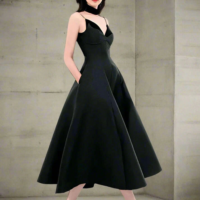 Velvet Evening Gown with Unique Patchwork and Zipper Closure