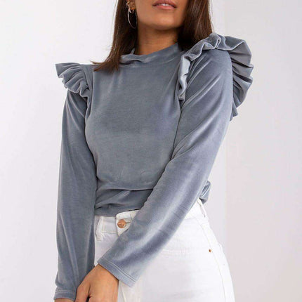 Velvet Vibe Blouse With Chic Frills And Button Accents - Très Elite