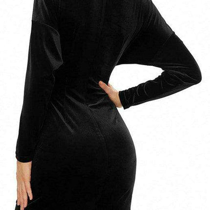 Velvet Vixen V-Neck Bodycon Dress with Elegant Split Detail - Perfect for Evening Affairs! - Très Elite