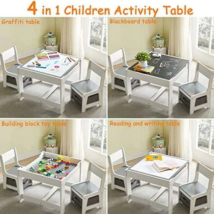 Versatile 3-in-1 Children's Wooden Activity Table Set with Hidden Storage - Ideal for Learning and Play - Très Elite
