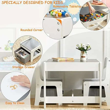 Versatile 3-in-1 Children's Wooden Activity Table Set with Hidden Storage - Ideal for Learning and Play - Très Elite