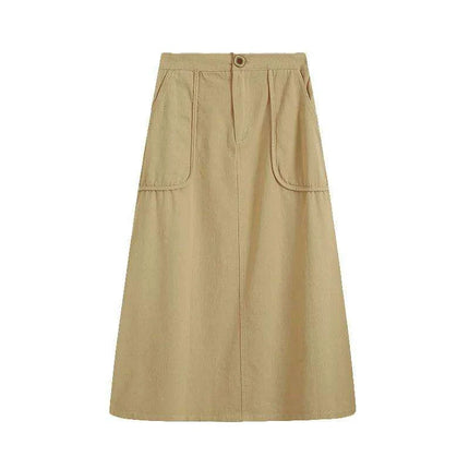 Versatile A-line Cotton Skirt with Spacious Pockets for Women