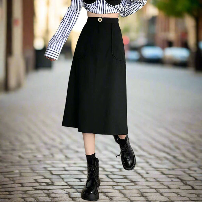 Versatile A-line Cotton Skirt with Spacious Pockets for Women