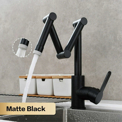 Versatile Brass Kitchen Faucet with Space-Saving Foldable Design..