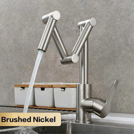 Versatile Brass Kitchen Faucet with Space-Saving Foldable Design..