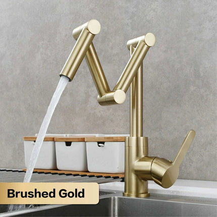 Versatile Brass Kitchen Faucet with Space-Saving Foldable Design - Très Elite