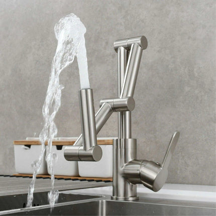 Versatile Brass Kitchen Faucet with Space-Saving Foldable Design - Très Elite