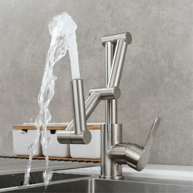 Versatile Brass Kitchen Faucet with Space-Saving Foldable Design